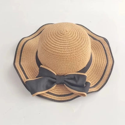 Korean Bow Wide Brim Straw Hat