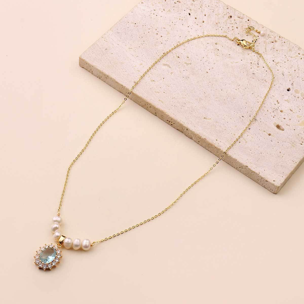 Freshwater pearl pendant necklace women's 18k real gold