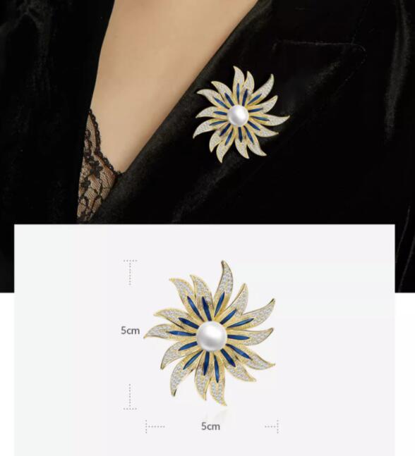 High-end pearl sunflower brooch