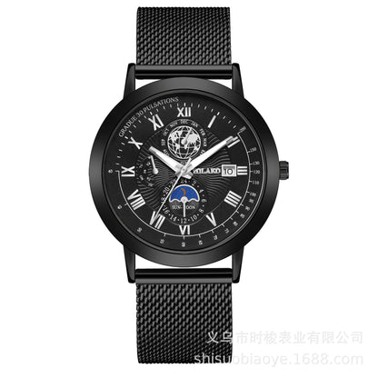 Cool Mesh Band Mens Watch Calendar Minimalist