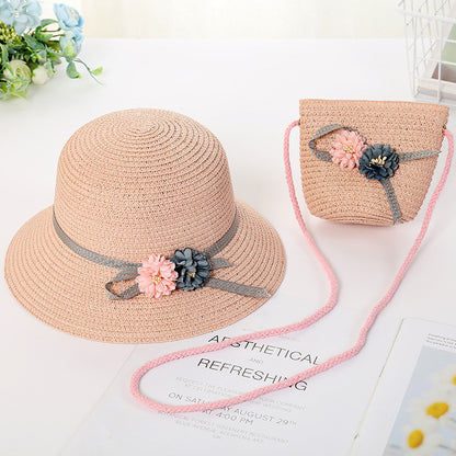 New Kids Sun Hat Straw Bag Set Cute Girls' Fisherman Bag Summer Beach