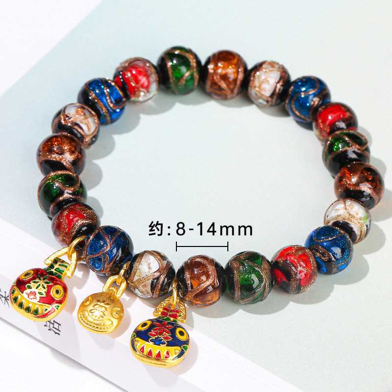 Colorful incense ash glazed multicolored bracelet