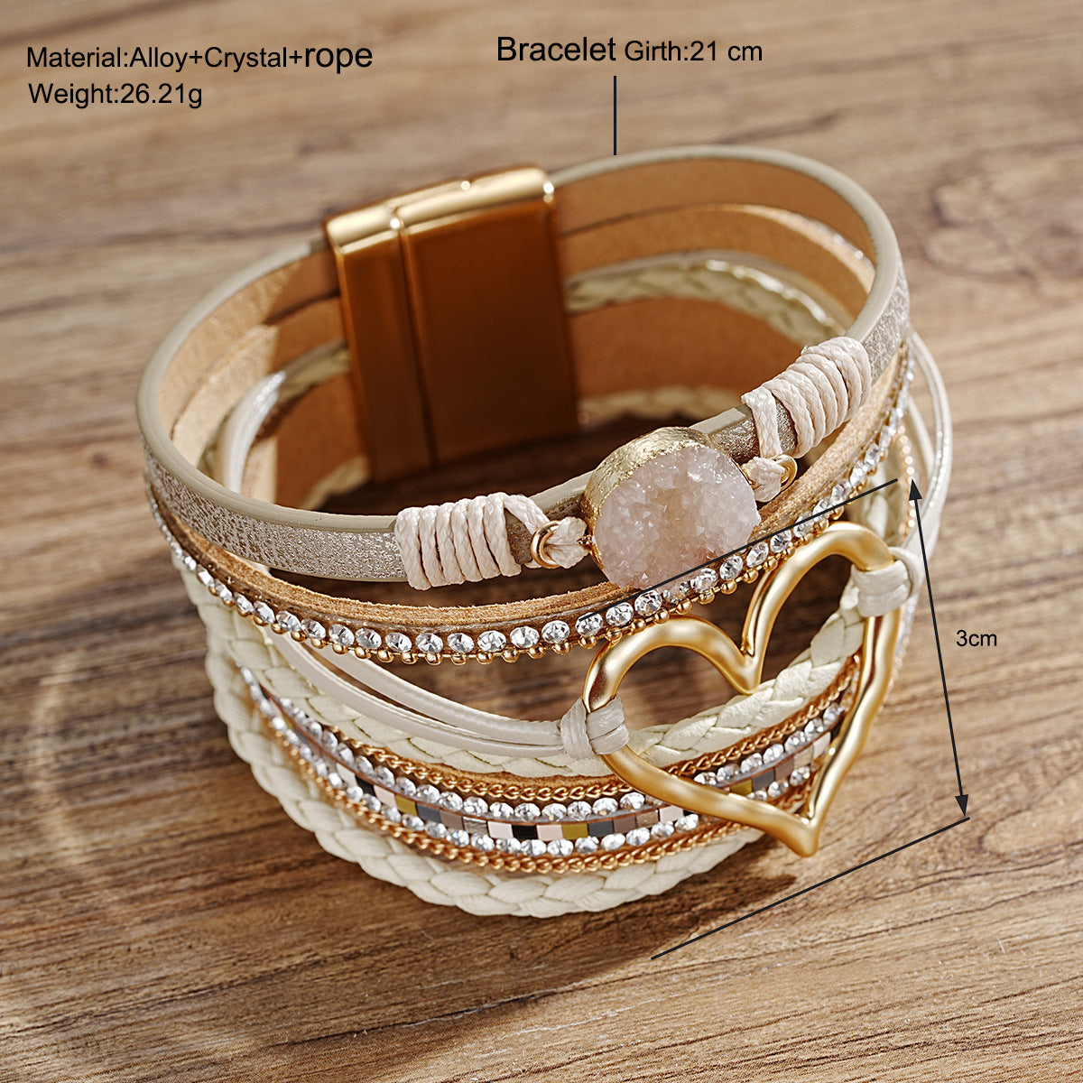 PU heart-shaped decorative six-layer leather bracelet