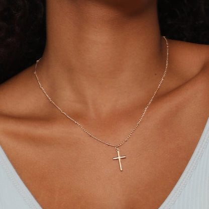 Simple Copper Bead Chain Cross Pendant Necklace