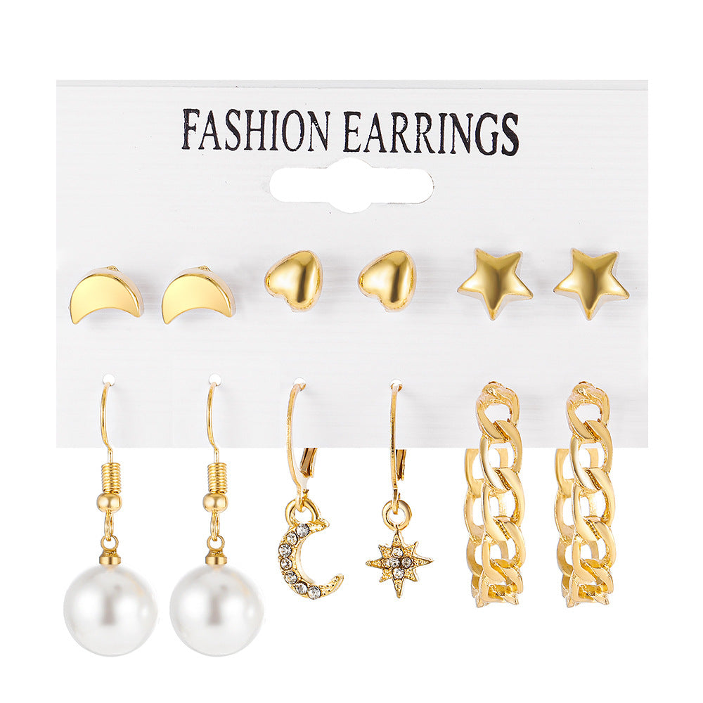 New Pearl Chain Earring Set 6 Pieces