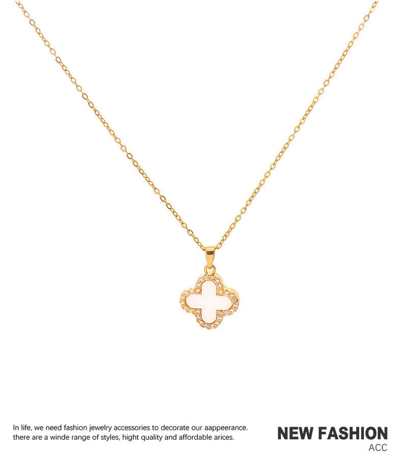 Imitation silver four-leaf clover necklace