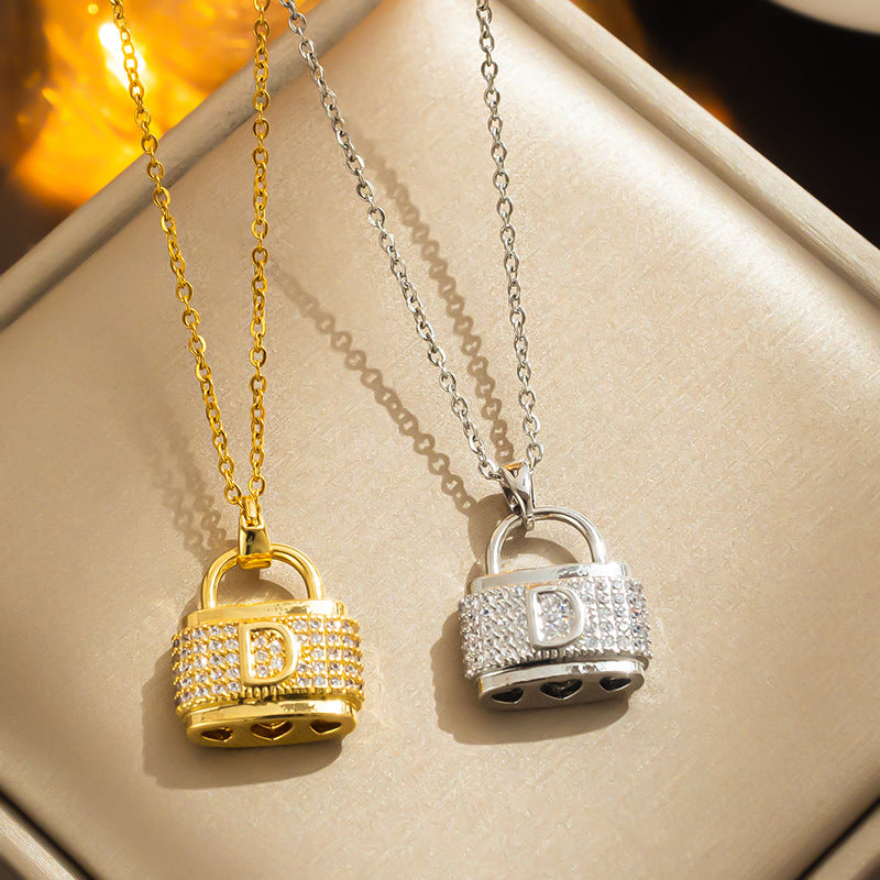 Chic D-Letter Necklace with Simple Style, Crystal-Encrusted Pendant