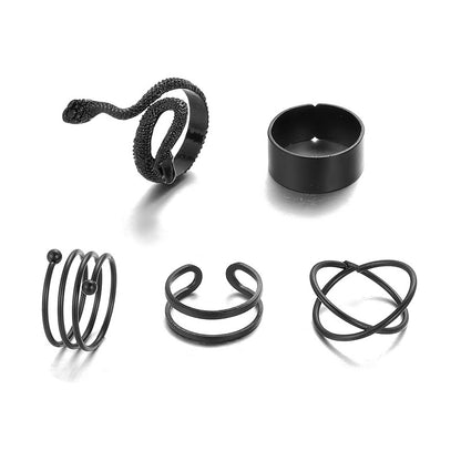 Black Knuckle Ring Set 5 Piece Set