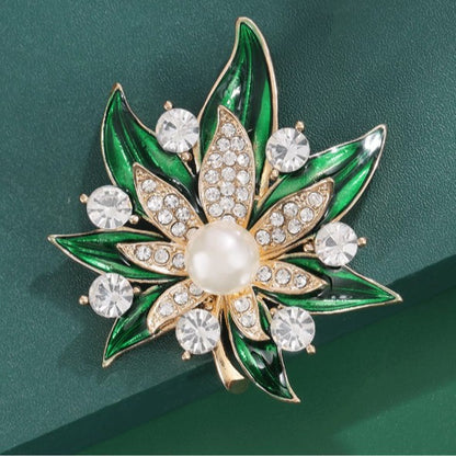 Green Maple Leaf Flower Brooch