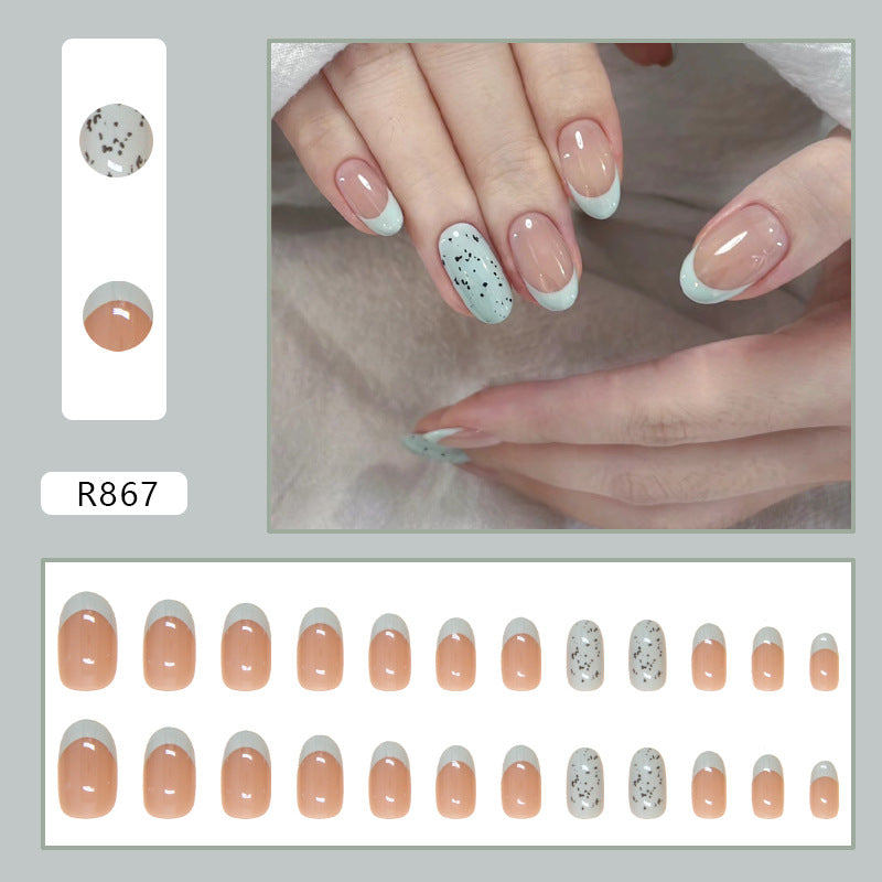 Wearable Mint Dot Removable French Nail Stickers 24 Pieces