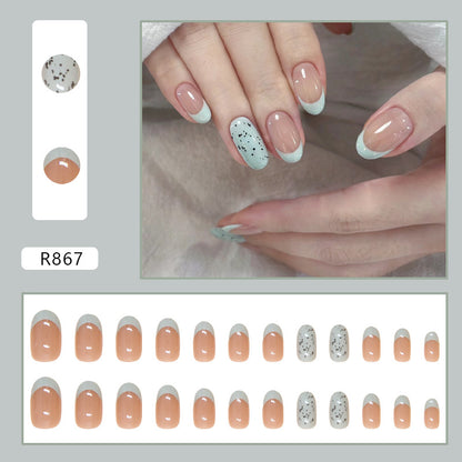 Wearable Mint Dot Removable French Nail Stickers 24 Pieces