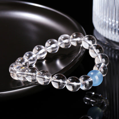 7A Natural White Crystal Aquamarine Top Bead Bracelet