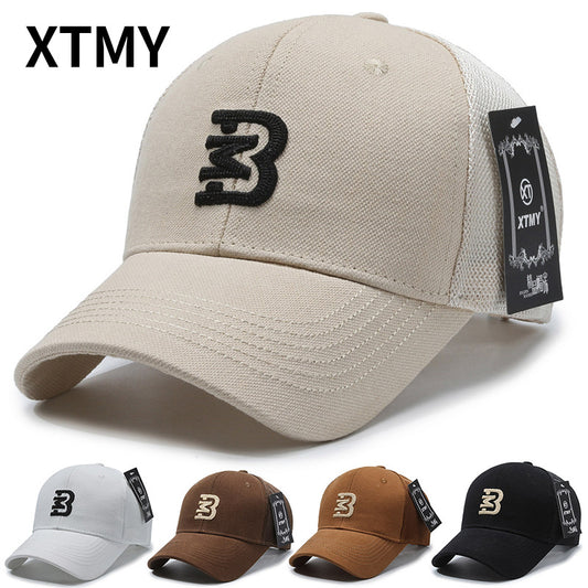 Gorra de béisbol con protección solar y malla con letras estructuradas 