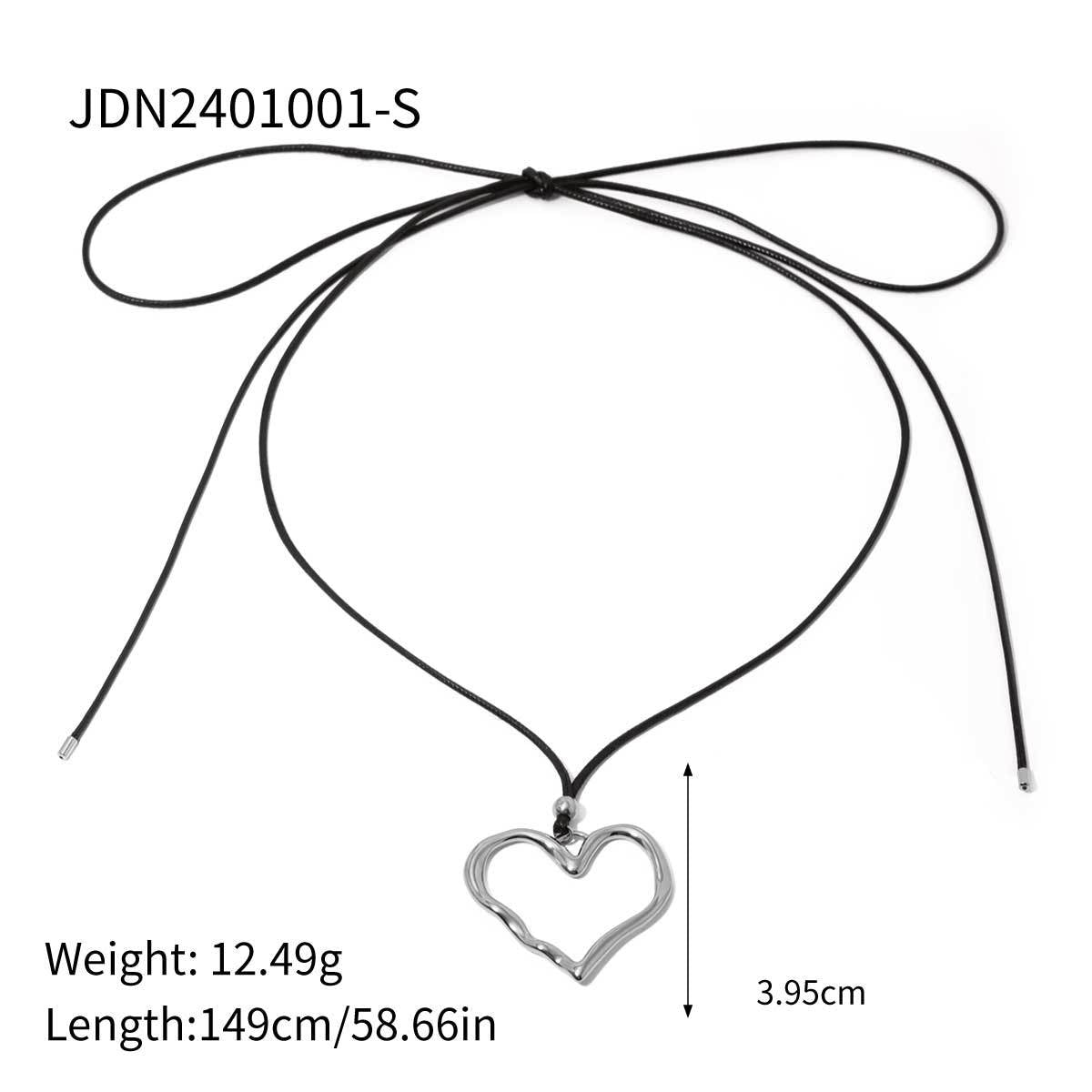 Wax rope pleated line heart pendant necklace