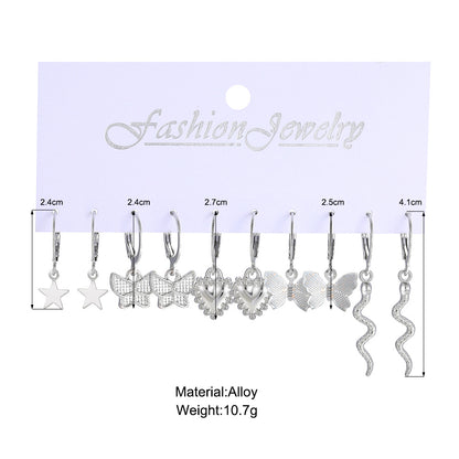 Five-pointed star moon earrings set 9 pairs