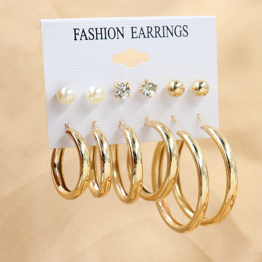 Bold large circle rhinestone pearl stud earrings