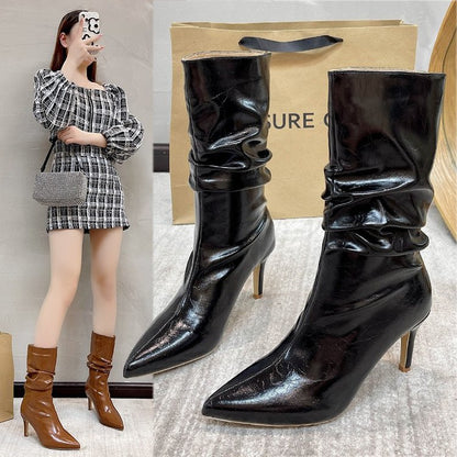 Coarse Heel Medium Tube Long Boots