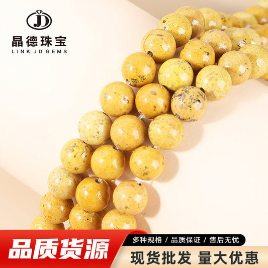 Natural yellow grass stone round beads loose beads