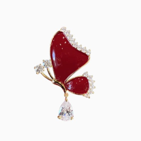 Red Sparkling Diamond Butterfly Brooch