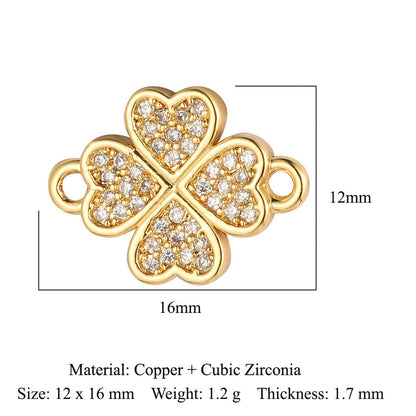 Copper inlaid zircon DIY four-leaf clover pendant.