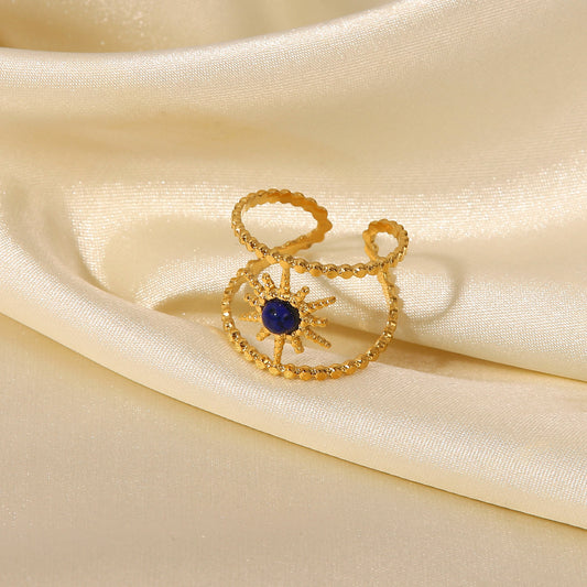 Double row eight-pointed star semi-precious stone ring