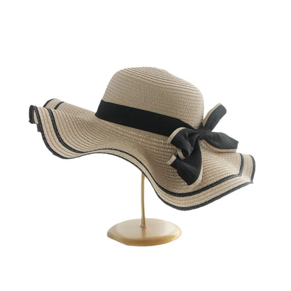 Korean Bow Wide Brim Straw Hat