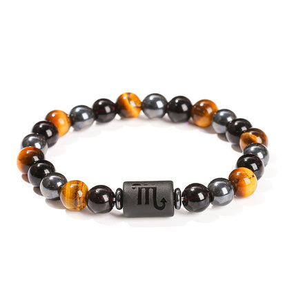 Natural yellow tiger's eye stone twelve constellations bracelet