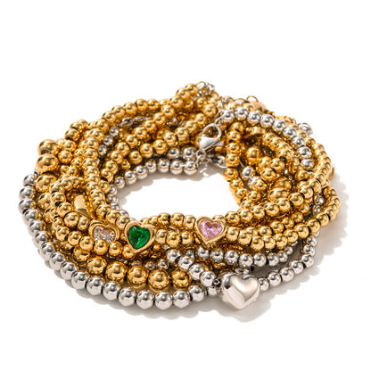 16k gold round bead green heart bracelet