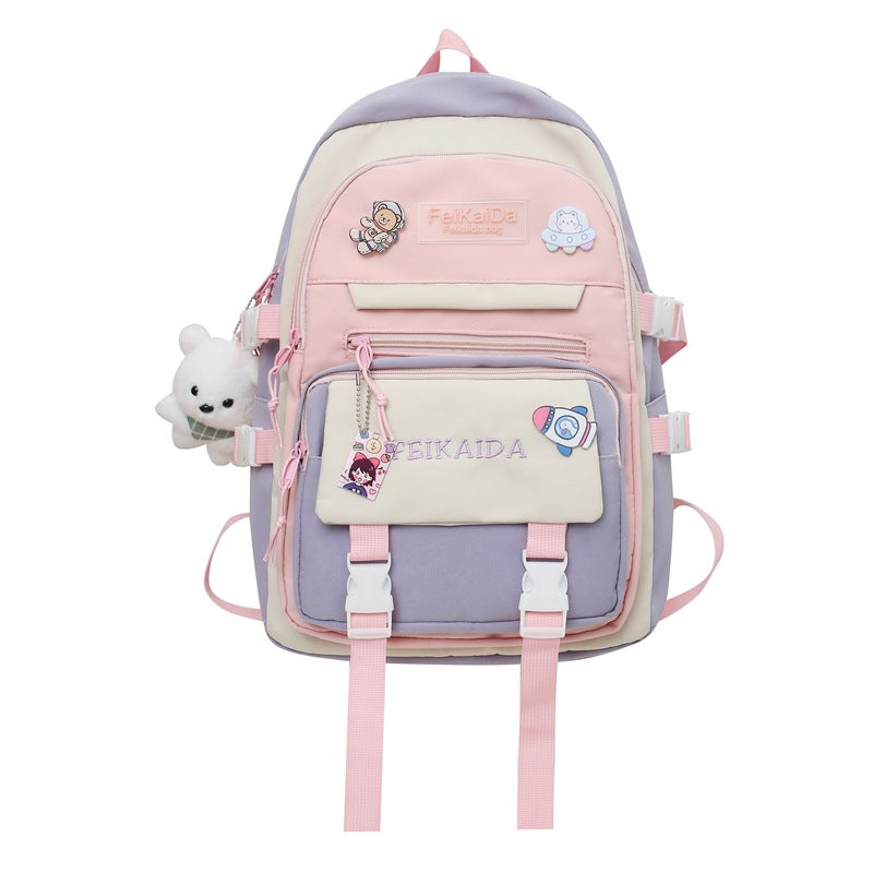 Contrast color schoolbag, casual letter backpack