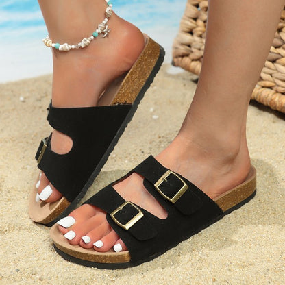 Flat bottom metal buckle slippers fashion