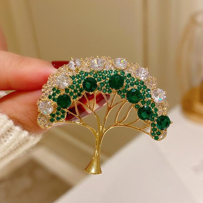 Green Sparkling Diamond Christmas Tree Brooch