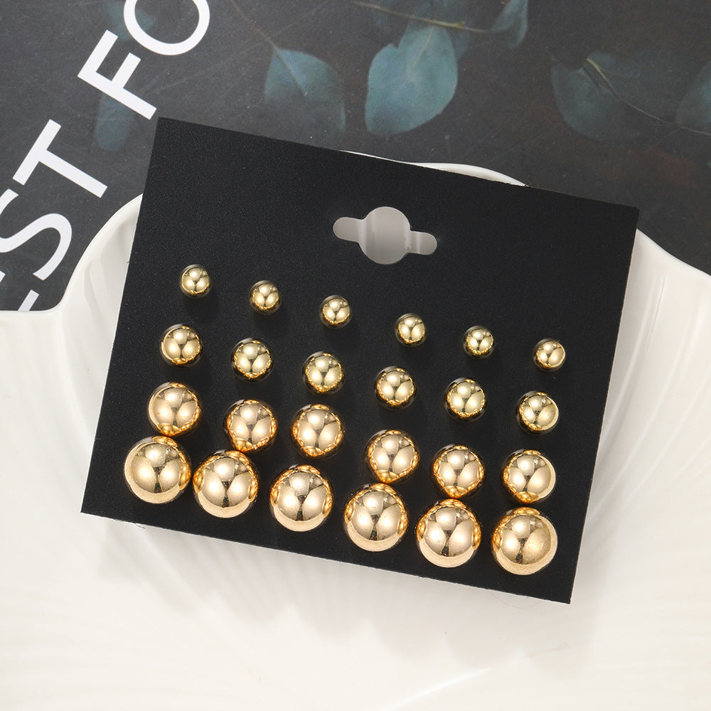 Gold Simple Earring Set 12 Pieces