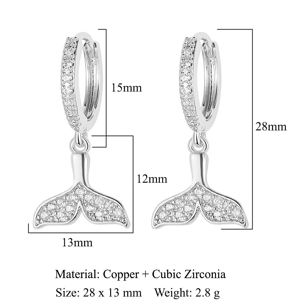 Pendientes de mujer con forma de estrella en forma de media luna y circonitas de cobre 