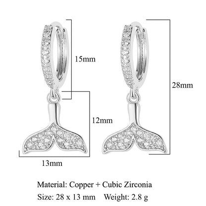 Pendientes de mujer con forma de estrella en forma de media luna y circonitas de cobre 