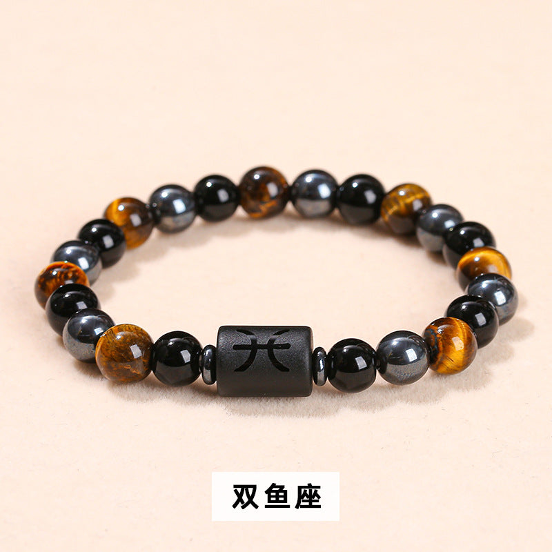 Natural yellow tiger's eye stone twelve constellations bracelet