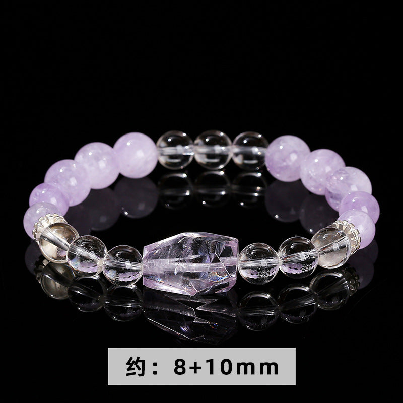 7A Natural White Crystal Purple Jade Round Bead Bracelet