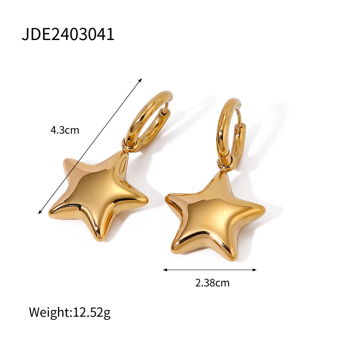 Three-dimensional five-pointed star earrings