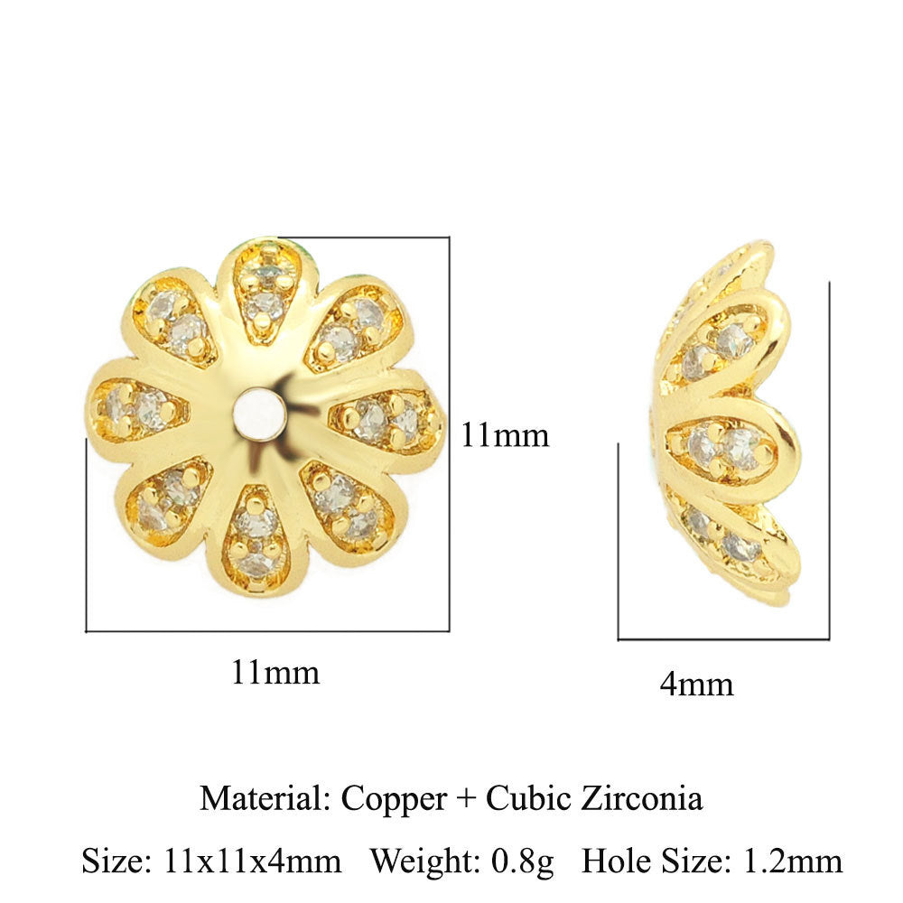 5 pcs/pack, snowflake lotus copper zircon bracelet beads.