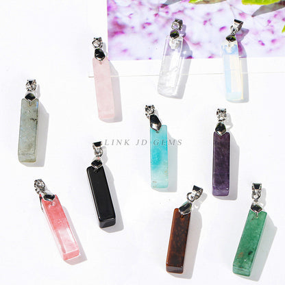 Natural jade powder crystal three-dimensional rectangular strip pendant.