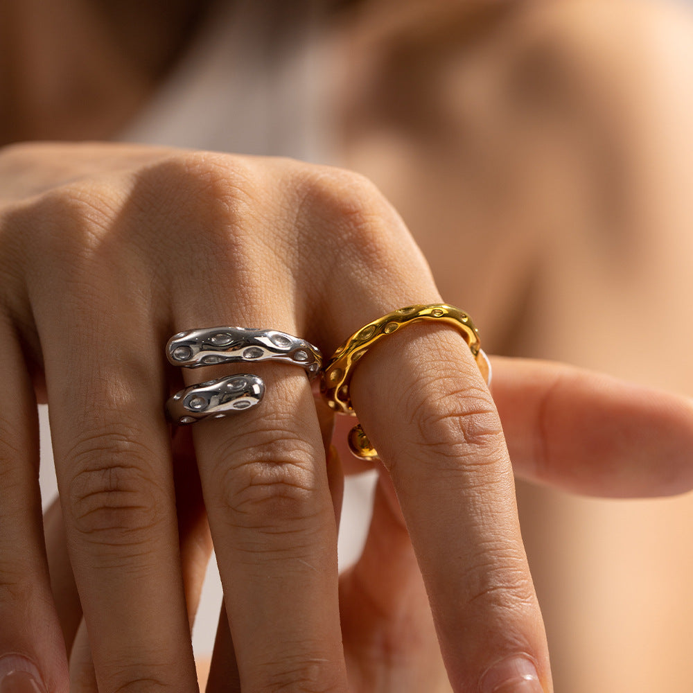 18K Steel Gold Hammered Open Ring