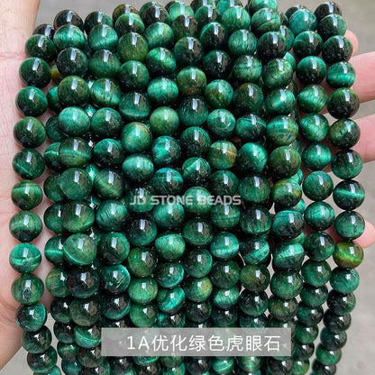 Pulsera de cuentas redondas sueltas de piedra de ojo de tigre verde de calidad A. 