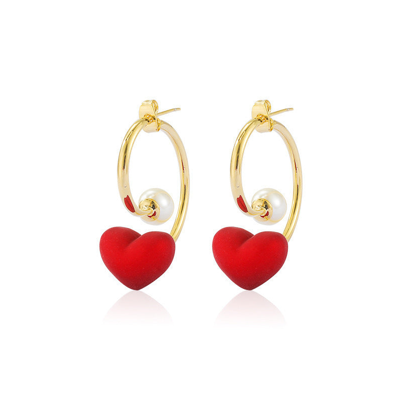 Red love pearl earrings fashion