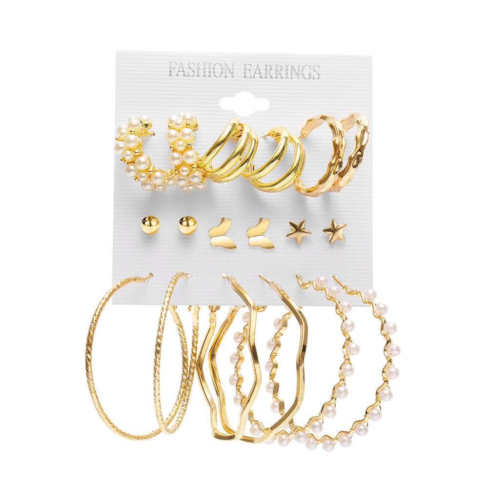 New Retro Pearl Women's Earrings 9-piece Set