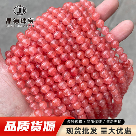 Synthetic watermelon red crystal round bead red smelted crystal