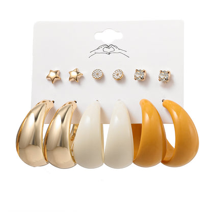 Simple Acrylic C-Shaped Earrings Set of 6 Pairs