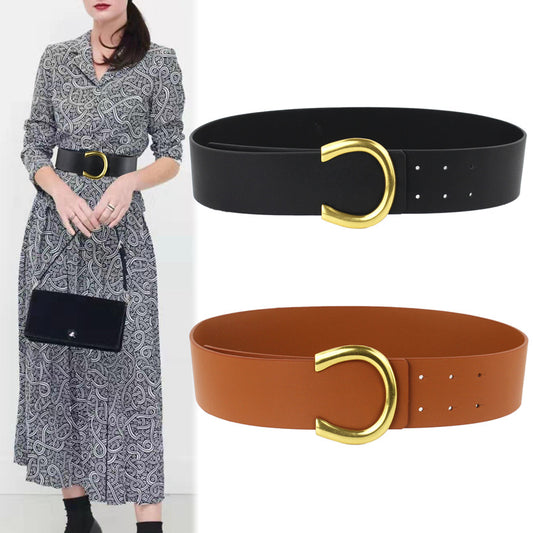 Wide belt women's leather