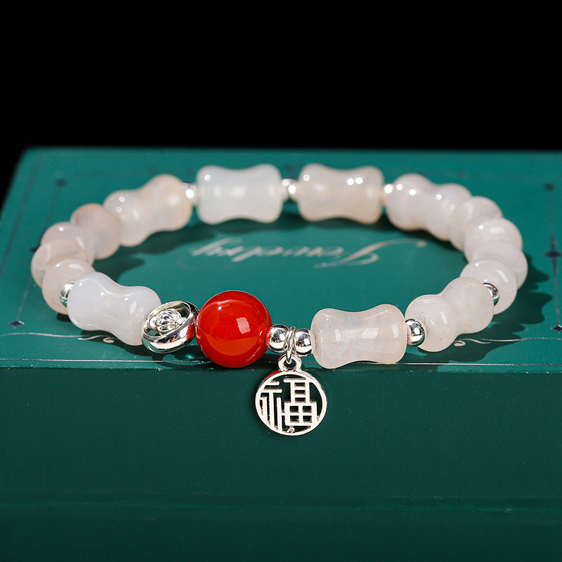 Natural powder crystal bamboo bead bracelet