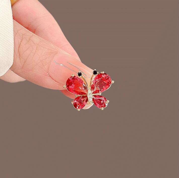 Crystal Red Butterfly Brooch