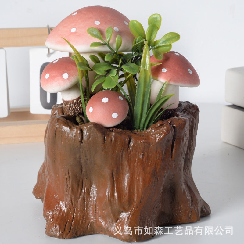 Simulation large tree stump mushroom bonsai