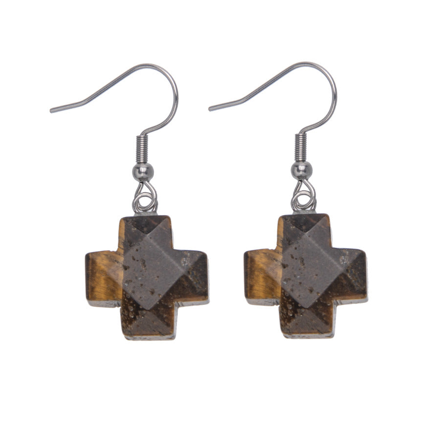 Crystal Cross Faceted Stainless Steel Earrings